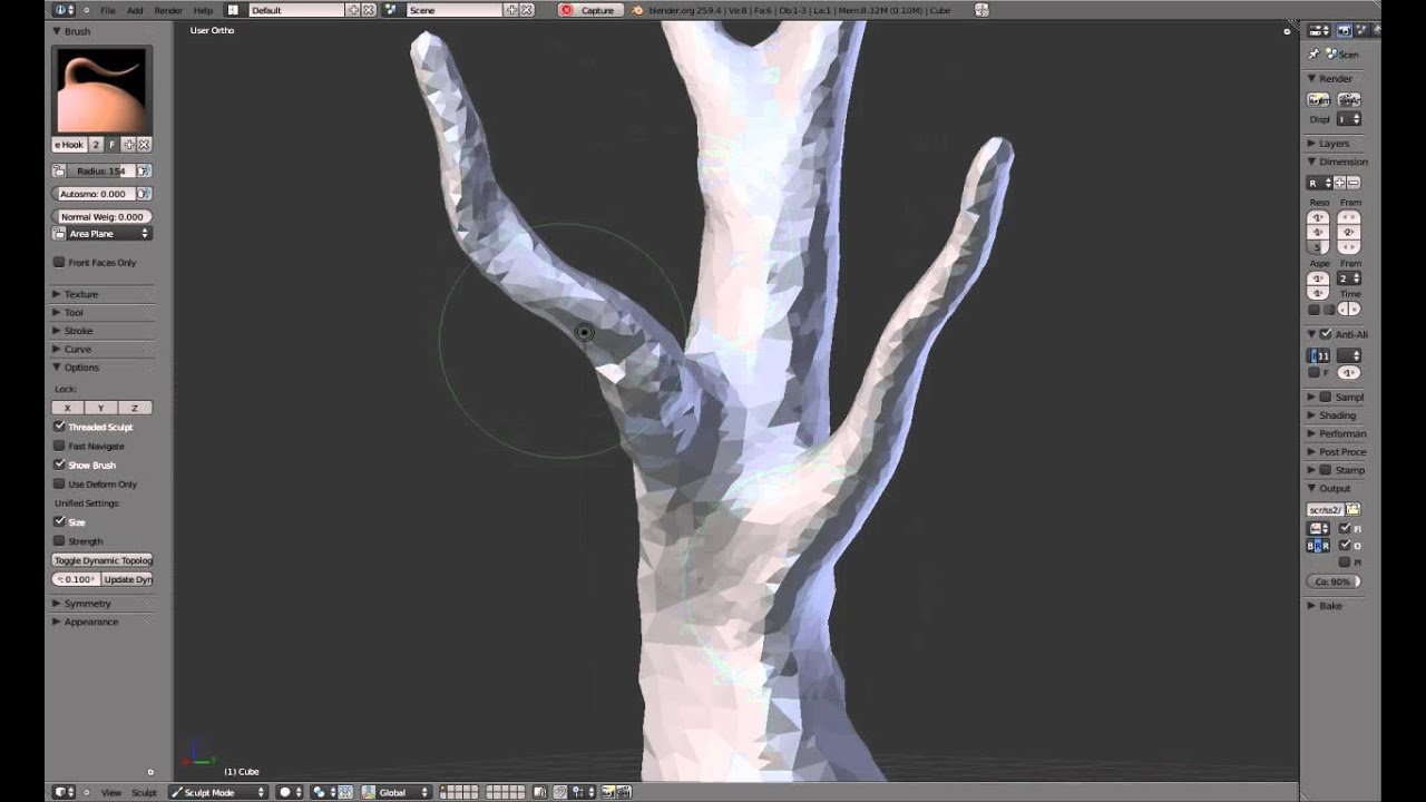 Dynamic Topology Sculpting with Snake Hook by Blender Developers