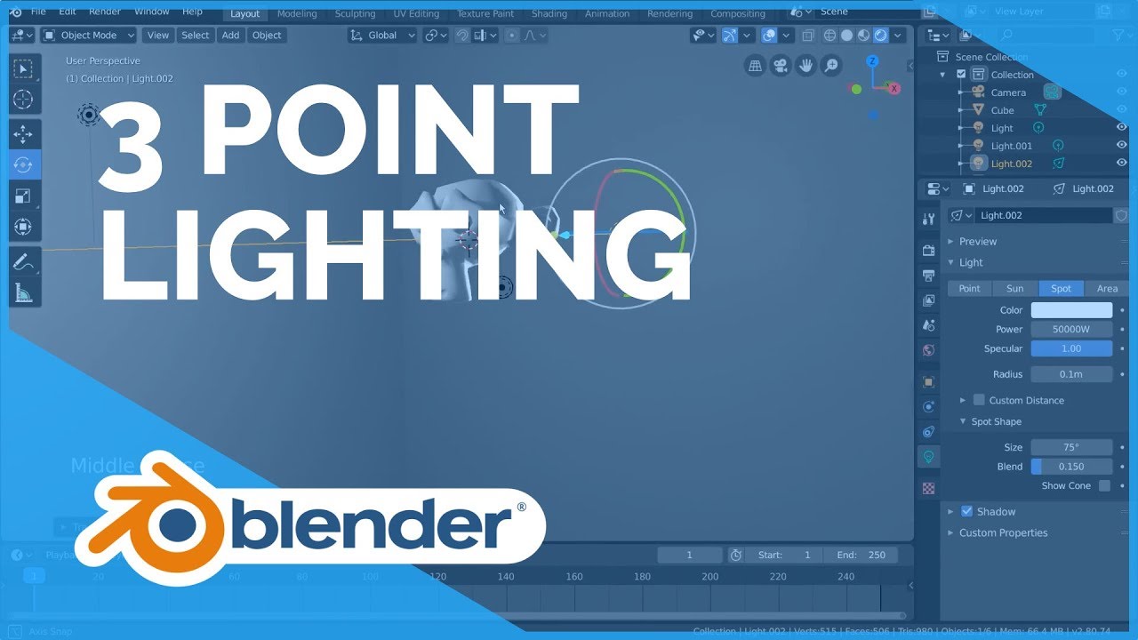 Three Point Lighting - Blender 2.80 Fundamentals by Blender Fundamentals